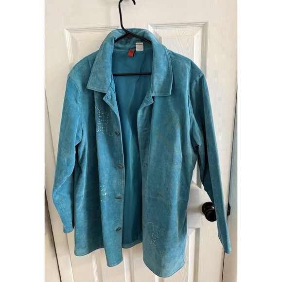 Look East Suede Teal Blue Jacket Geisha Asian  Size 1X - Picture 11 of 11
